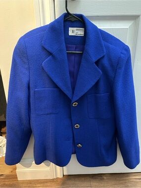Braemar Michelle Morgan 100% WOOL Women's Royal Blue Wool-Blend Blazer